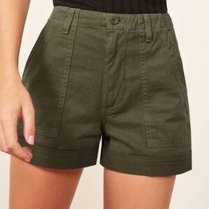 Reformation | Utility Shorts Rolled Hem Pockets Army Green Casual Boho Size 27